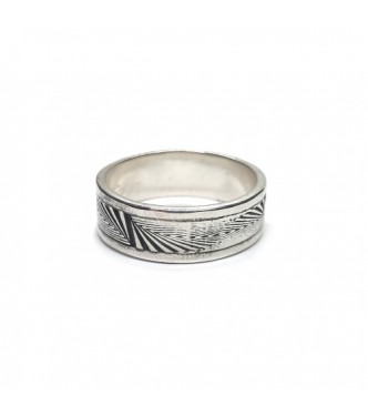 R002307 Handmade Sterling Silver Ring Abstract Pattern Band 8mm Wide Solid Stamped 925